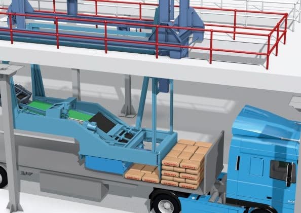 The BEUMER autopac is a system which enables users to automatically load bagged bulk materials like cement on trucks and simultaneously palletise them quickly and with the desired packing pattern.