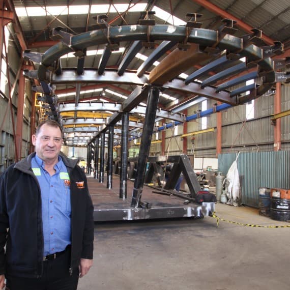 TW Woods Director Tom Woods with the newly fabricated Milsons Point wharf gangway